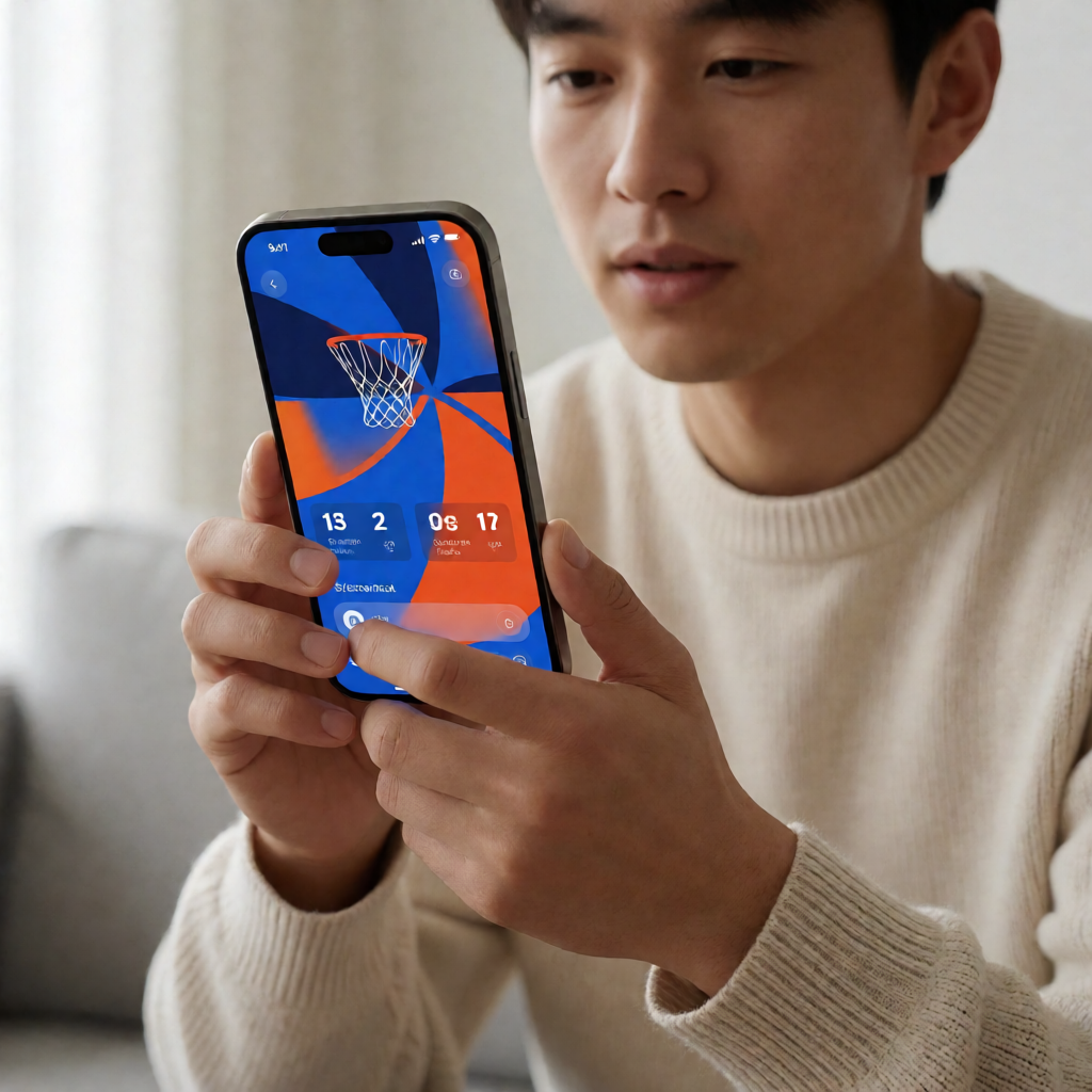 手机屏幕上展示篮球比分应用界面，清晰呈现NBA和CBA比赛实时比分及赛程信息